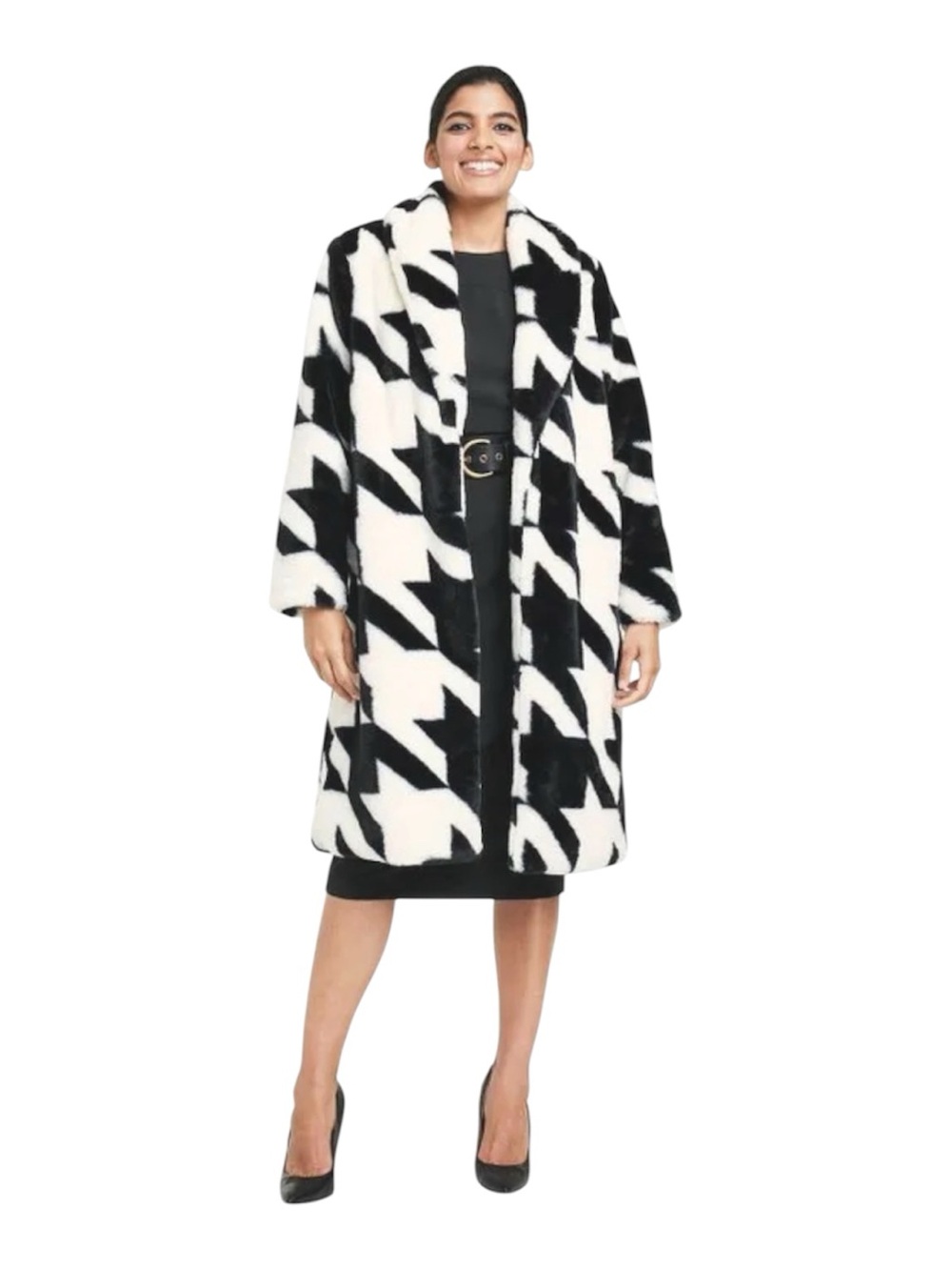 Sergio Hudson for Target Faux Fur Houndstooth Coat M Orig $70 Glam Luxury